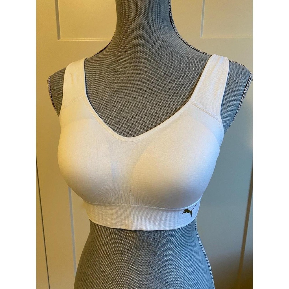 Puma Sports Bra Medium White Adjustable Athletic Yoga Cabin Gym Wear s2
